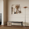 Entryway Wall With Hooks Holding Hat Coat Umbrella And Bag Alongside Bench And Floor Lamp