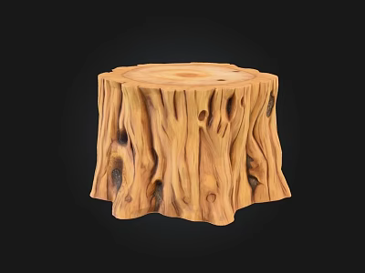 Stone Wood Tree Stump Design With Natural Texture And Organic Wooden Base 3d model