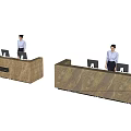 Modern Reception Desk Design With Sleek Marble Surface Wooden Panels And Computer Workstation