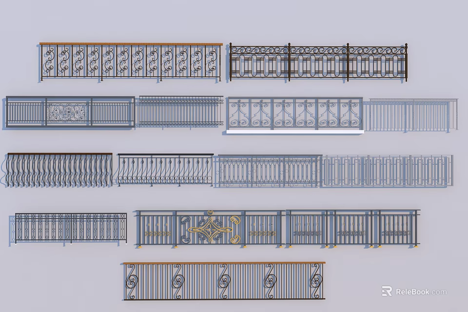 Collection Of Decorative Metal Railings With Ornate Patterns And Styles 3d model 
