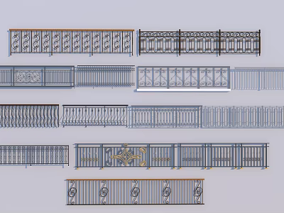 Collection Of Decorative Metal Railings With Ornate Patterns And Styles 3d model