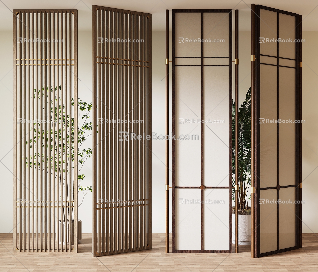 New Chinese solid wood screen 3d model