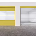 Yellow And White Roller Doors In Industrial Space With Concrete Floor