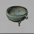 Ancient Bronze Three Legged Vessel With Green Patina And Dual Handles
