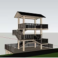 Wooden Multi Level Roadside Observation Tower With Green Grass And Trees 3d model