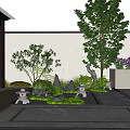 Modern Garden Landscape With Outdoor Seating Fire Pit Colorful Trees And Purple Flowers