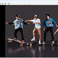 Four Men Skateboarding With Dynamic Poses In Casual Outfits Against Gray Background