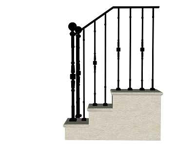 Staircase With Black Wrought Iron Railings And Light Colored Steps 3d model