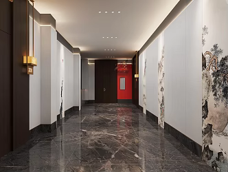 New Chinese Hotel Corridor Wall Lamp Door Lamp Landscape Mural 3d model