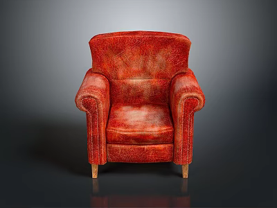 Classic Comfortable Red Fabric Single Sofa With Armrests And Wooden Legs 3d model