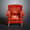 Classic Comfortable Red Fabric Single Sofa With Armrests And Wooden Legs