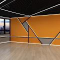 Modern Sports Fitness Gym Interior With Yellow Walls And Lighting Lines