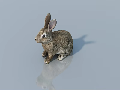 Gray Rabbit Figurine With Realistic Texture On Light Blue Surface 3d model