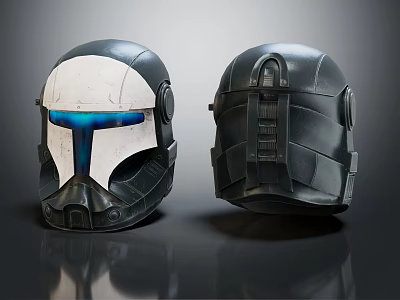 Futuristic Sci Fi Armored Helmet With Blue Light Front And Back View 3d model