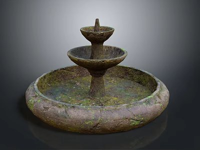 Three Tiered Stone Fountain With Weathered Surface And Round Base 3d model