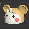 Cute Cartoon Style Hat With Yellow Mouse Ears White Horns And Pink Cheeks