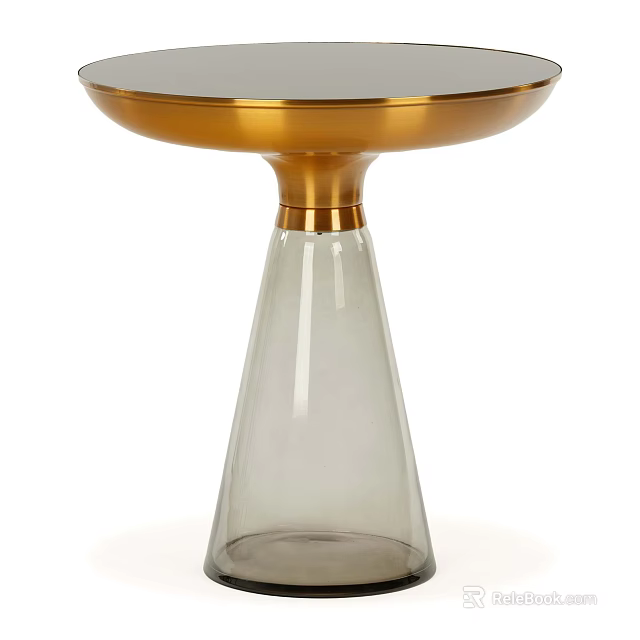 Modern Round Side Table With Golden Accent Transparent Glass Base And Stylish Conical Structure 3d model 