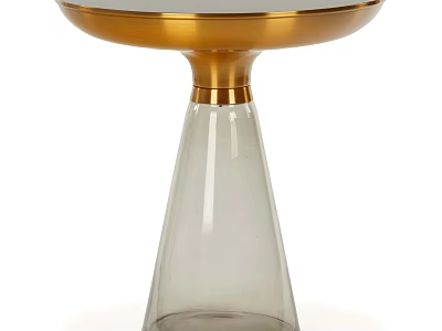 Modern Round Side Table With Golden Accent Transparent Glass Base And Stylish Conical Structure 3d model