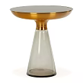 Modern Round Side Table With Golden Accent Transparent Glass Base And Stylish Conical Structure