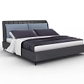 Modern Double Bed With Grey Blue Headboard Purple Pillows White Sheets Dark Comforter