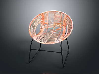 Orange Woven Accent Chair With Modern Minimalist Design And Black Metal Legs 3d model