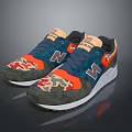 Stylish New Balance Lifestyle Sneakers With Navy Blue Orange Camouflage And White Sole