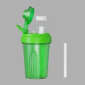 Green Sports Water Bottle with Straw and Flip Lid on Light Blue Background
