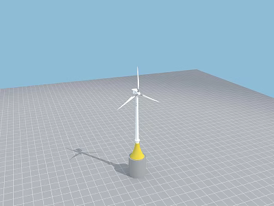 Industrial Wind Turbine With White Blades Yellow Base Gray Foundation And Blue Sky 3d model