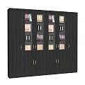 Dark Wood Bookcase With Glass Doors And Multiple Compartments For Files