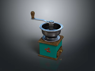 Vintage Design Electric Grinder With Green Base Red Logo Metal Parts And Wooden Handle 3d model