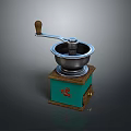 Vintage Design Electric Grinder With Green Base Red Logo Metal Parts And Wooden Handle