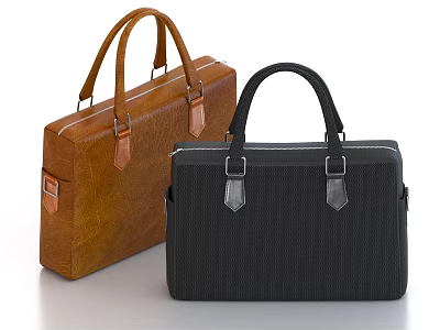 Brown And Black Briefcases With Leather And Textured Surfaces Leather Handles And Metal Buckles 3d model
