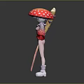 Mushroom Humanoid Creature Character With Pink Accents Holding Star Staff And Red White Spotted Cap