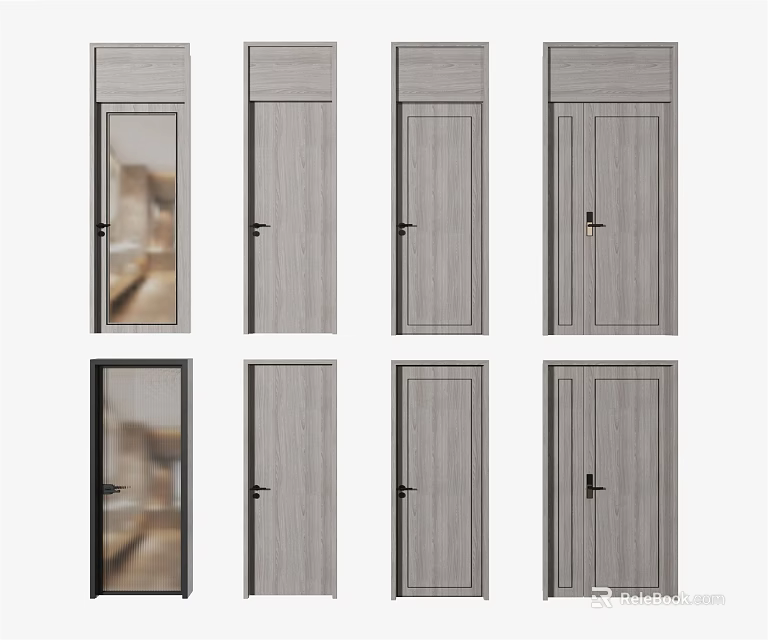 Various Styles Of Swing Doors With Wooden Frames And Glass Panel Design Options 3d model 