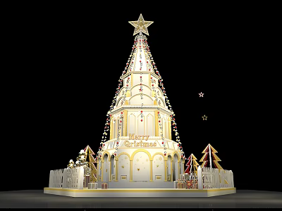 Tall Ornate Christmas Tree With Star Top Golden Decorations And Festive Base 3d model