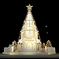 Tall Ornate Christmas Tree With Star Top Golden Decorations And Festive Base