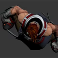 3D Human Warrior Character With Red Gray Costume Muscular Build Dagger Weapon Determined Stance