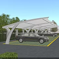 Outdoor Carport Canopy Covering Cars In Green Parking Area With Trees