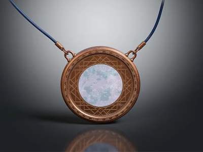 Elegant Copper Frame Necklace With Circular Pendant Carved Patterns Blue Cord And Central Light Stone 3d model