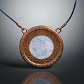 Elegant Copper Frame Necklace With Circular Pendant Carved Patterns Blue Cord And Central Light Stone