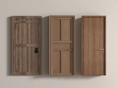 Three Wooden Swing Doors With Various Natural Wood Designs For Home Interior 3d model