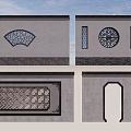 Traditional Chinese Wall Decor With Fan Circular Square Windows And Doorway Lattice Patterns