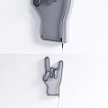 Modern Rock Hand Shaped Wooden Wall Decor With White Neon Edge