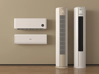 Modern Wall Mounted Air Conditioners And Tower Fans With White Beige Sleek Design 3d model