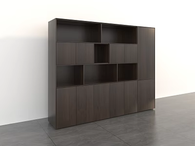 Sleek Modern Dark Wood Bookcase With Multiple Compartments And Cabinet Doors 3d model