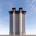 Modern High Rise Building With Multiple Floors And Distinct Rooftop Design Against Blue Sky