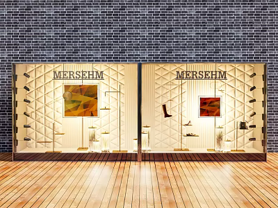 Modern Window Advertising Window Display Cabinet Shoe Rack Women's Shoes Green Plant Ornaments Long Boots High Heels 3d model