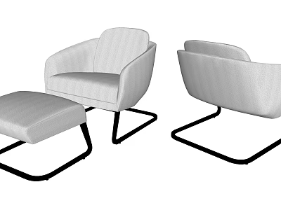 Modern Light Gray Fabric Armchair With Ottoman And Black Metal Legs 3d model