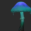 Vibrant Colorful Mushroom with Blue Green Gradient Cap and Dripping Droplets on Textured Stem