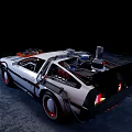 Classic DeLorean Car With White Body Red Wheels And Gull Wing Doors
